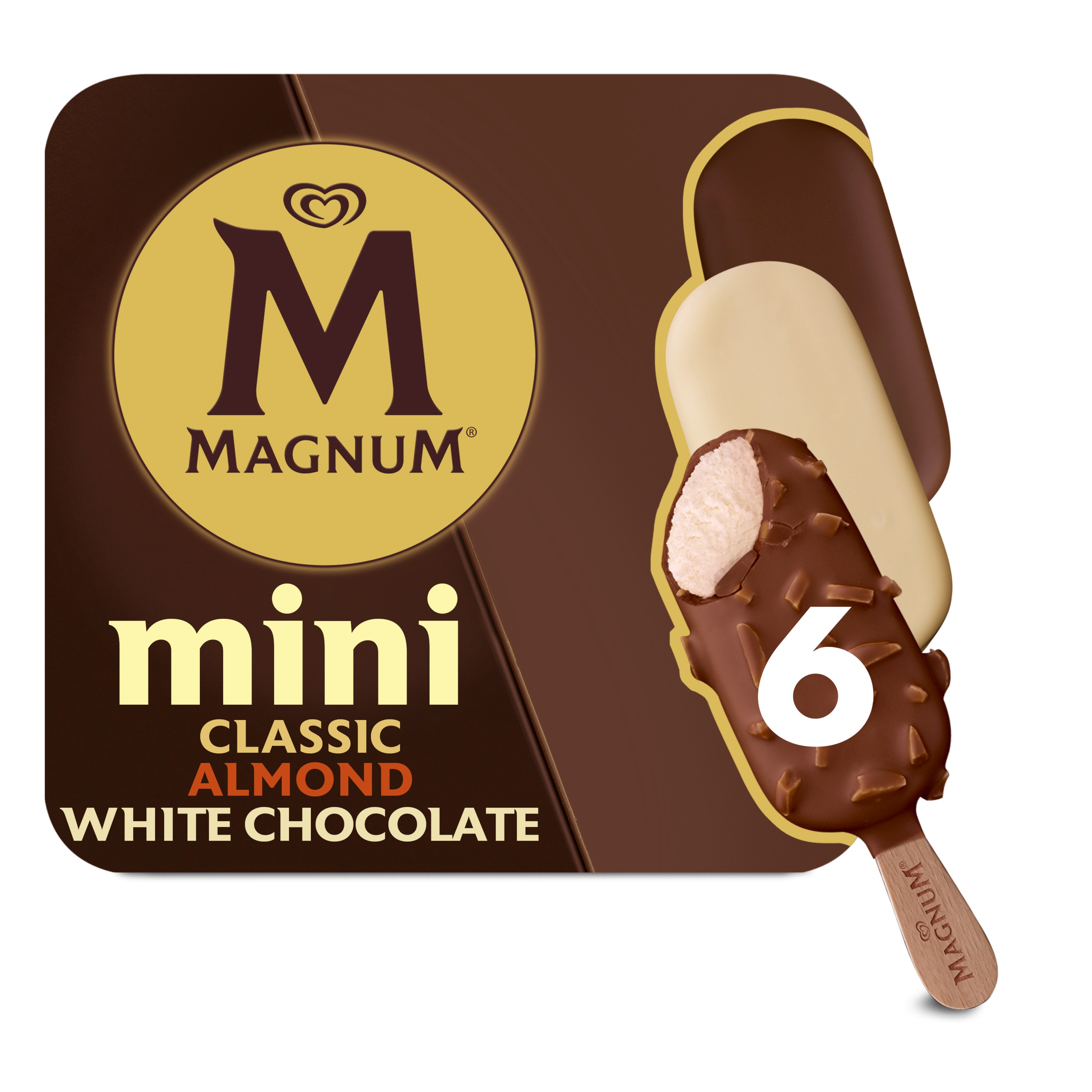 Magnum Mini Ice Cream Sticks Classic, Almond & White Chocolate 6x 55 ml packshot