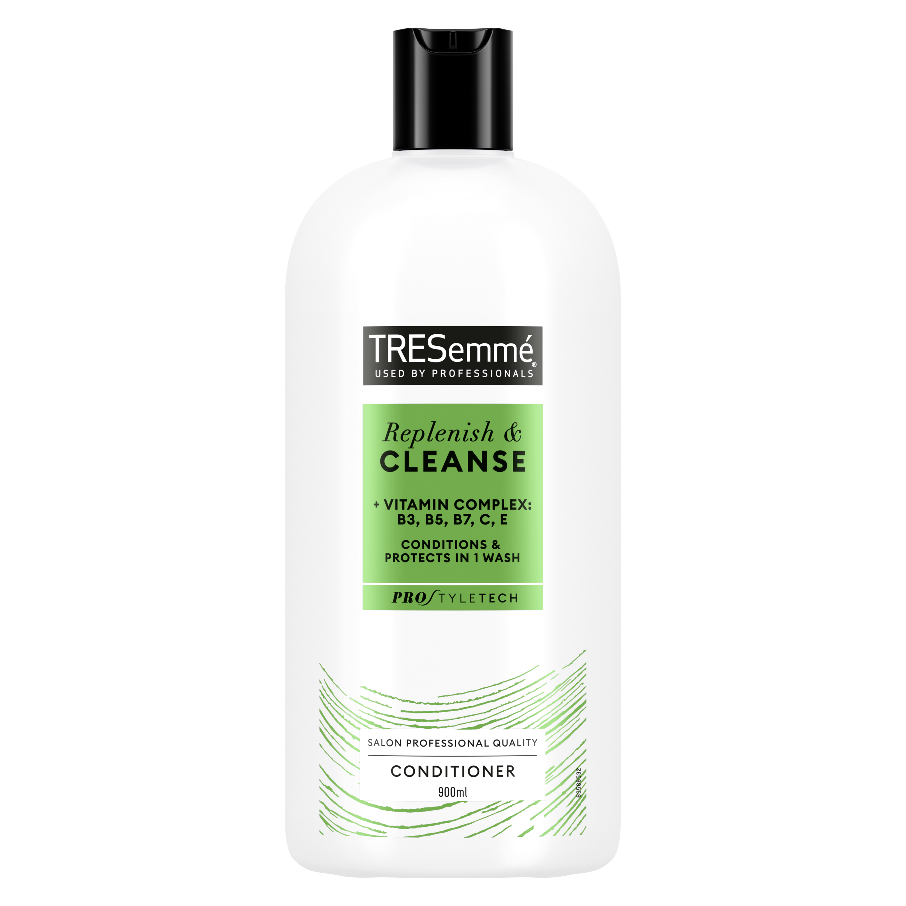 A 900ml bottle of TRESemmé Replenish & Cleanse Conditioner front of pack image