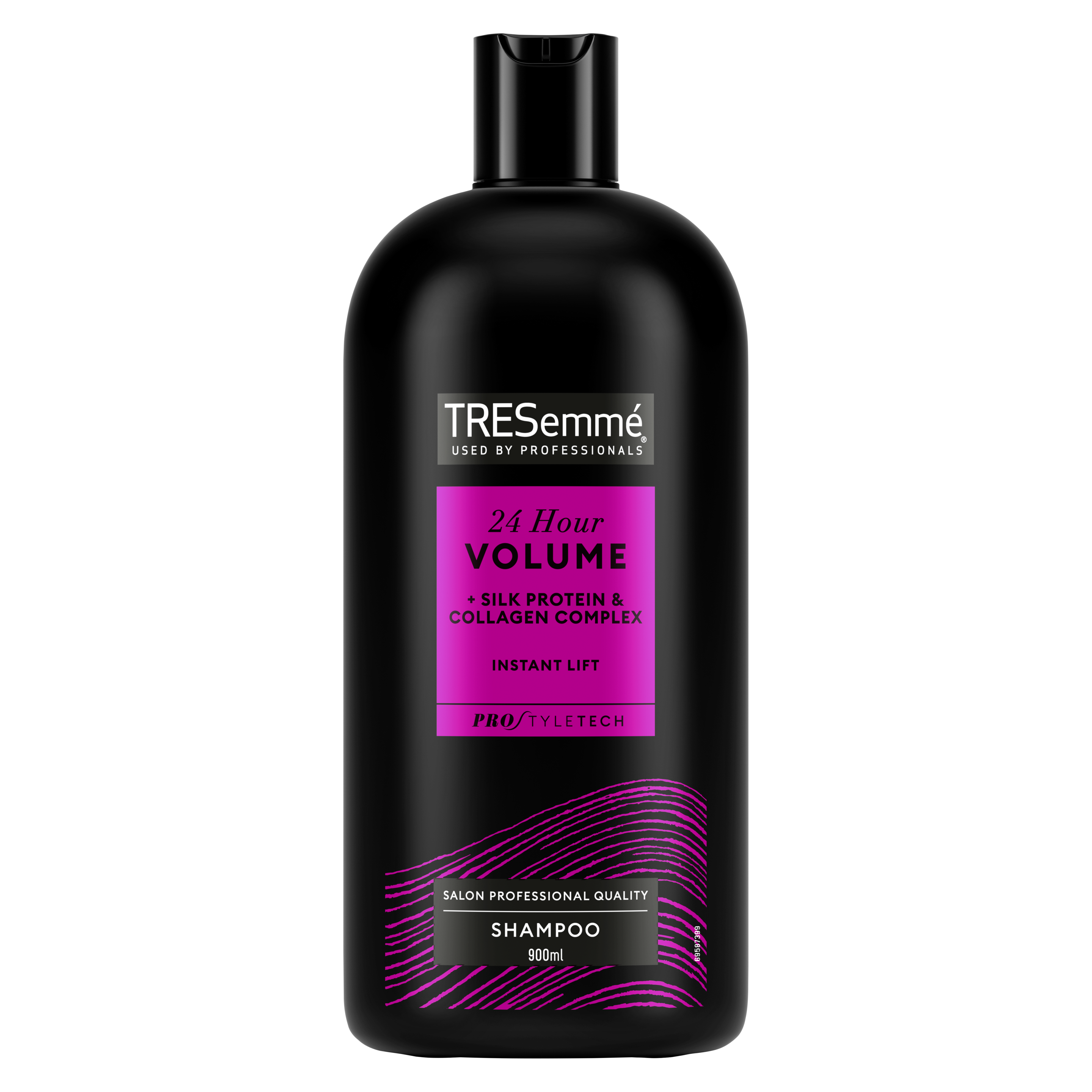 A 900ml bottle of TRESemmé 24 Hour Body &Volume Shampoo front of pack image