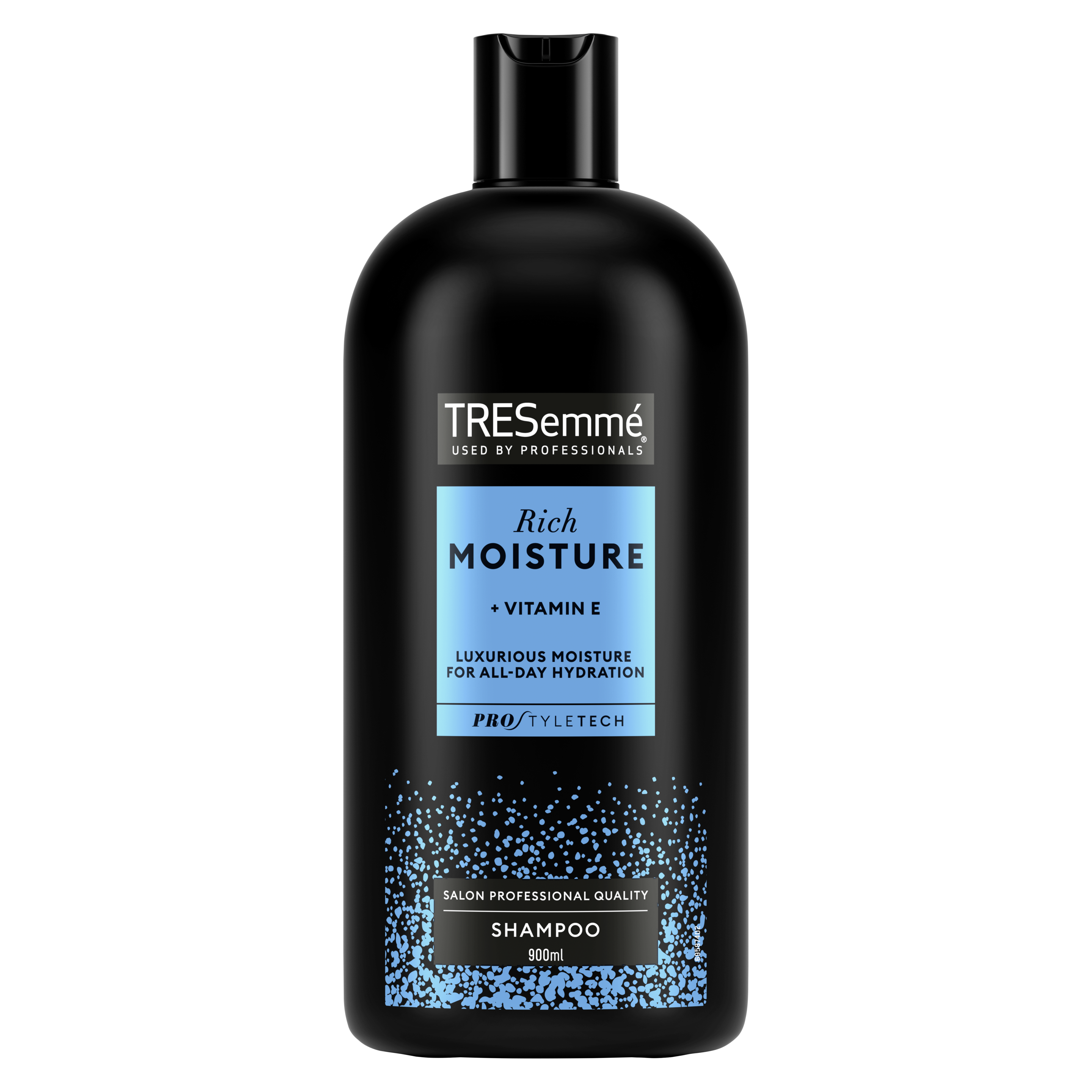 A 900ml bottle of TRESemmé Moisture Rich Shampoo front of pack image