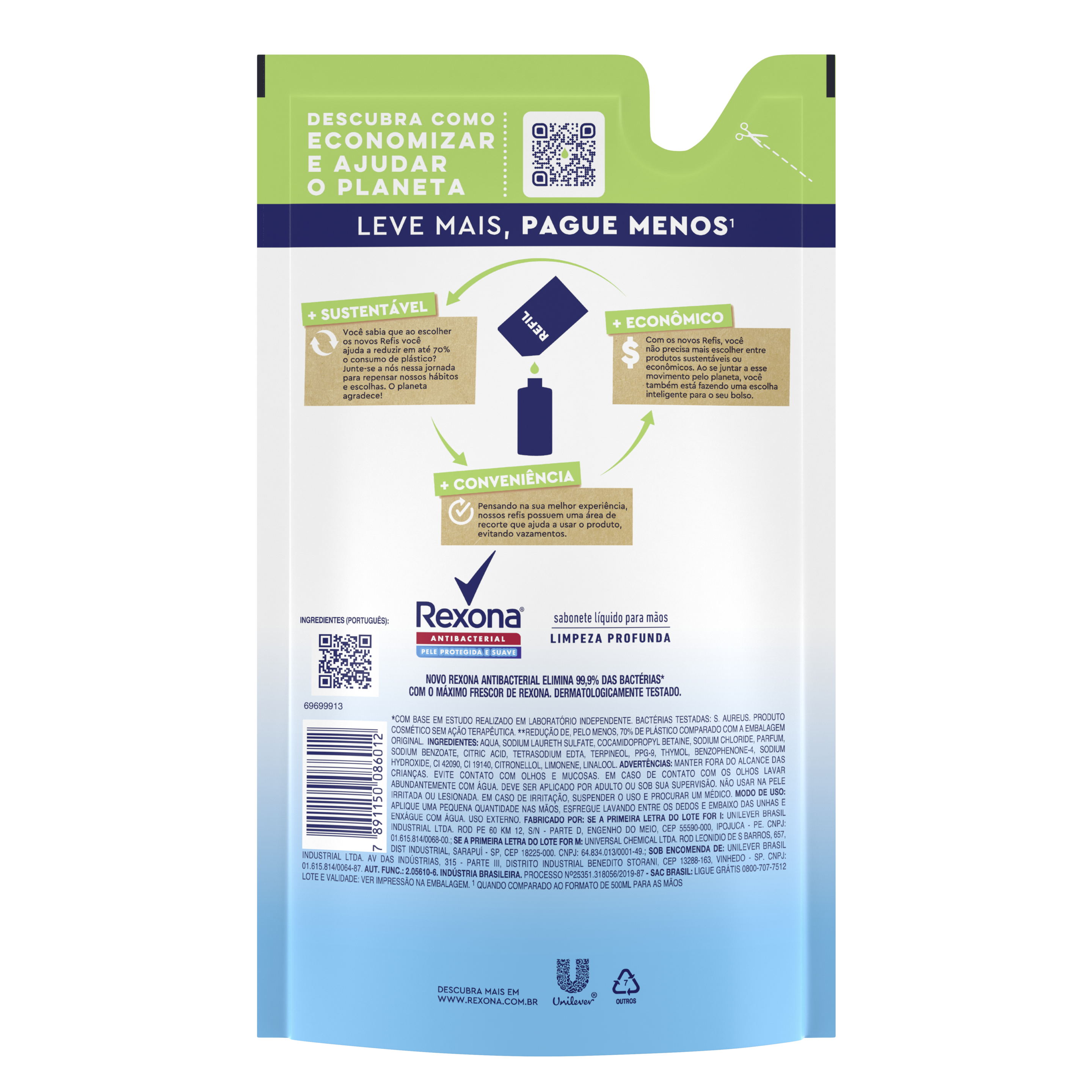 Sabonete Líquido Rexona Antibacterial Limpeza Profunda Para as mãos 500ml