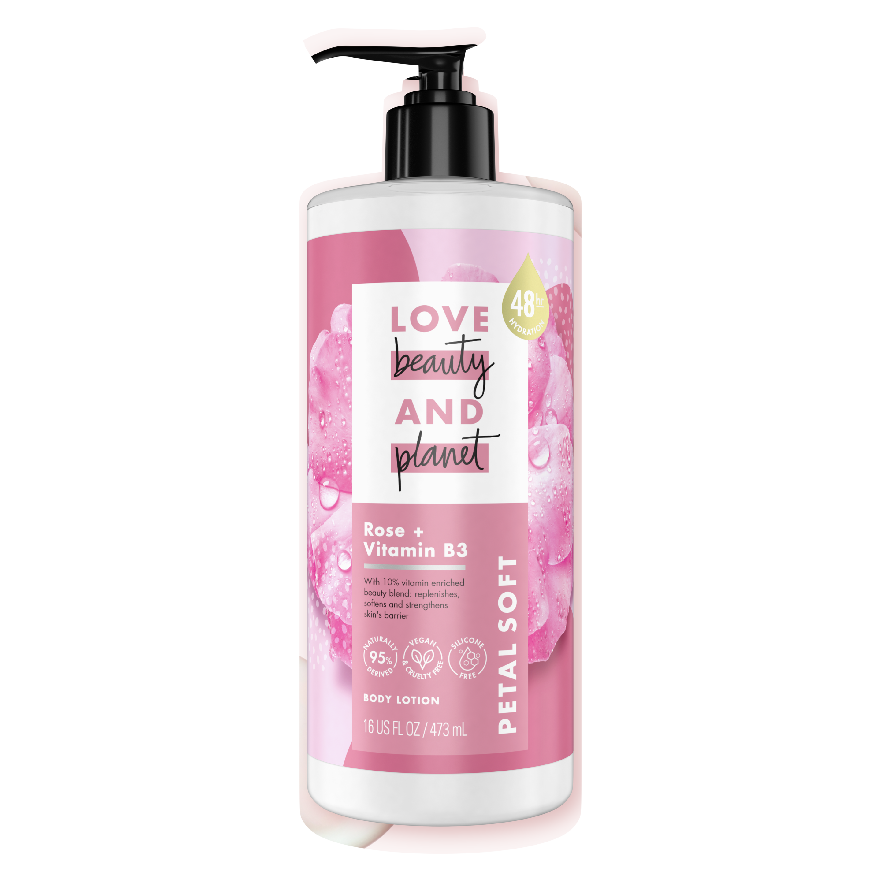 Front of body lotion pack Love Beauty Planet Rose Water Body Lotion
