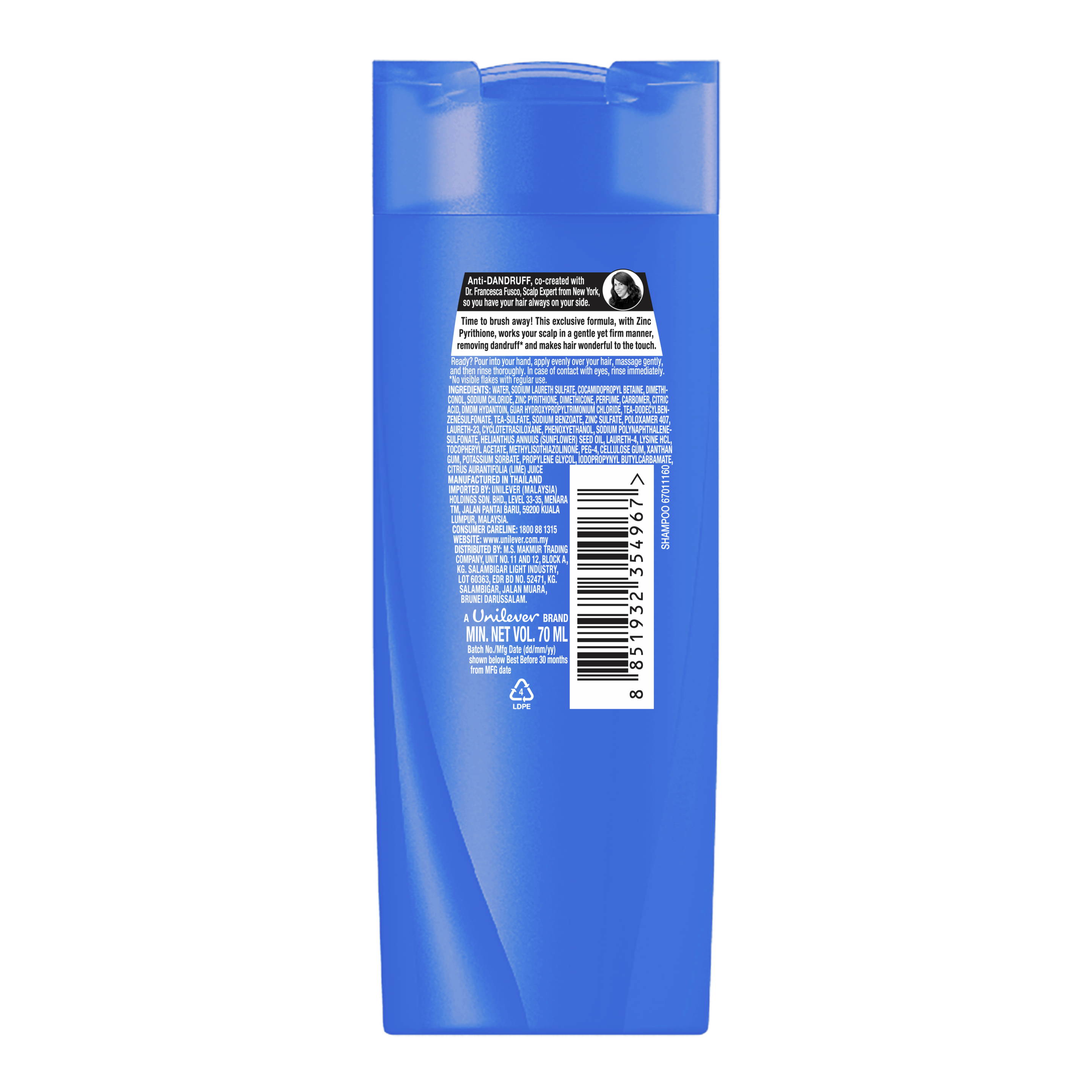 Syampu Anti-Dandruff Sunsilk 70ml imej di belakang pek