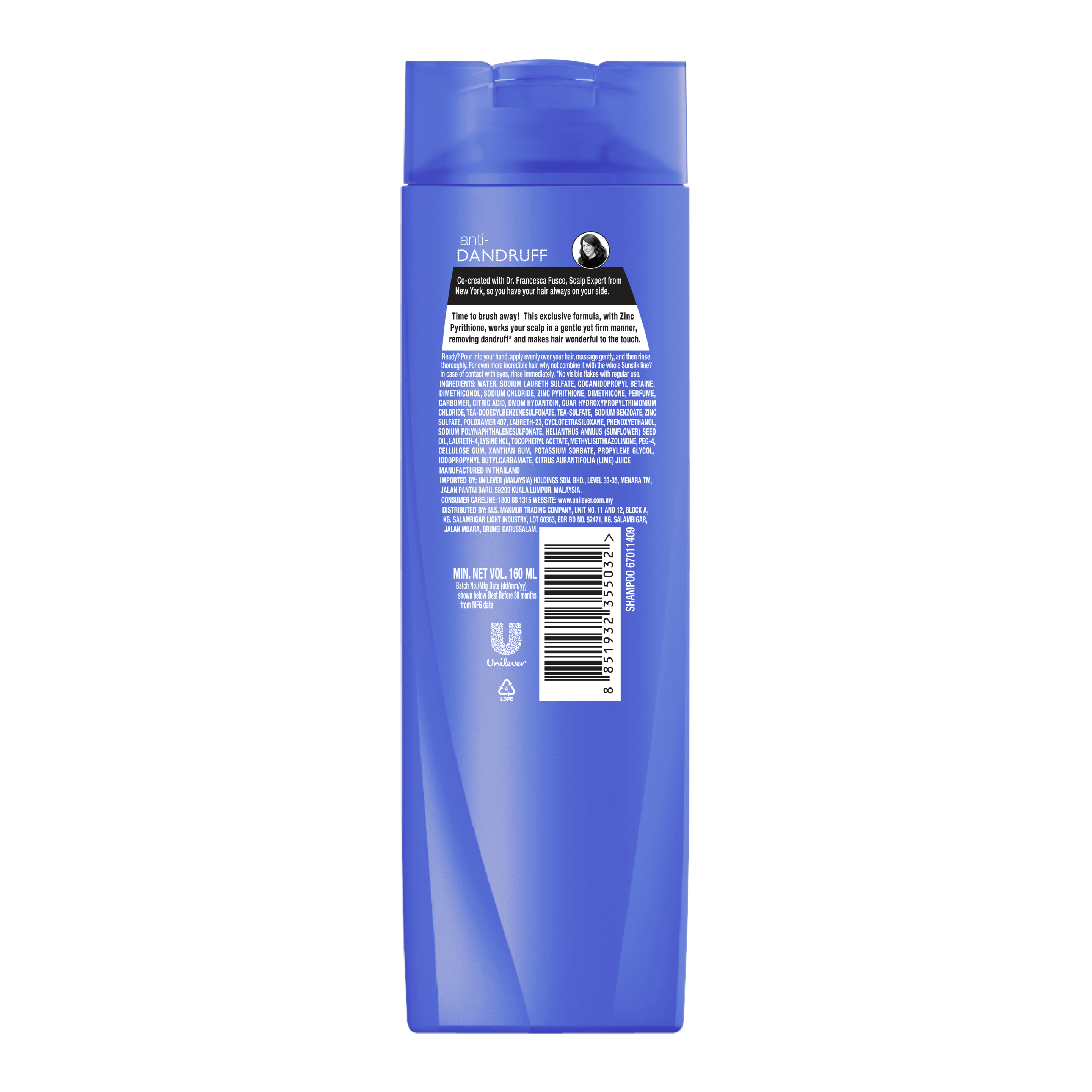 Syampu Anti-Dandruff Sunsilk 160ml imej di belakang pek