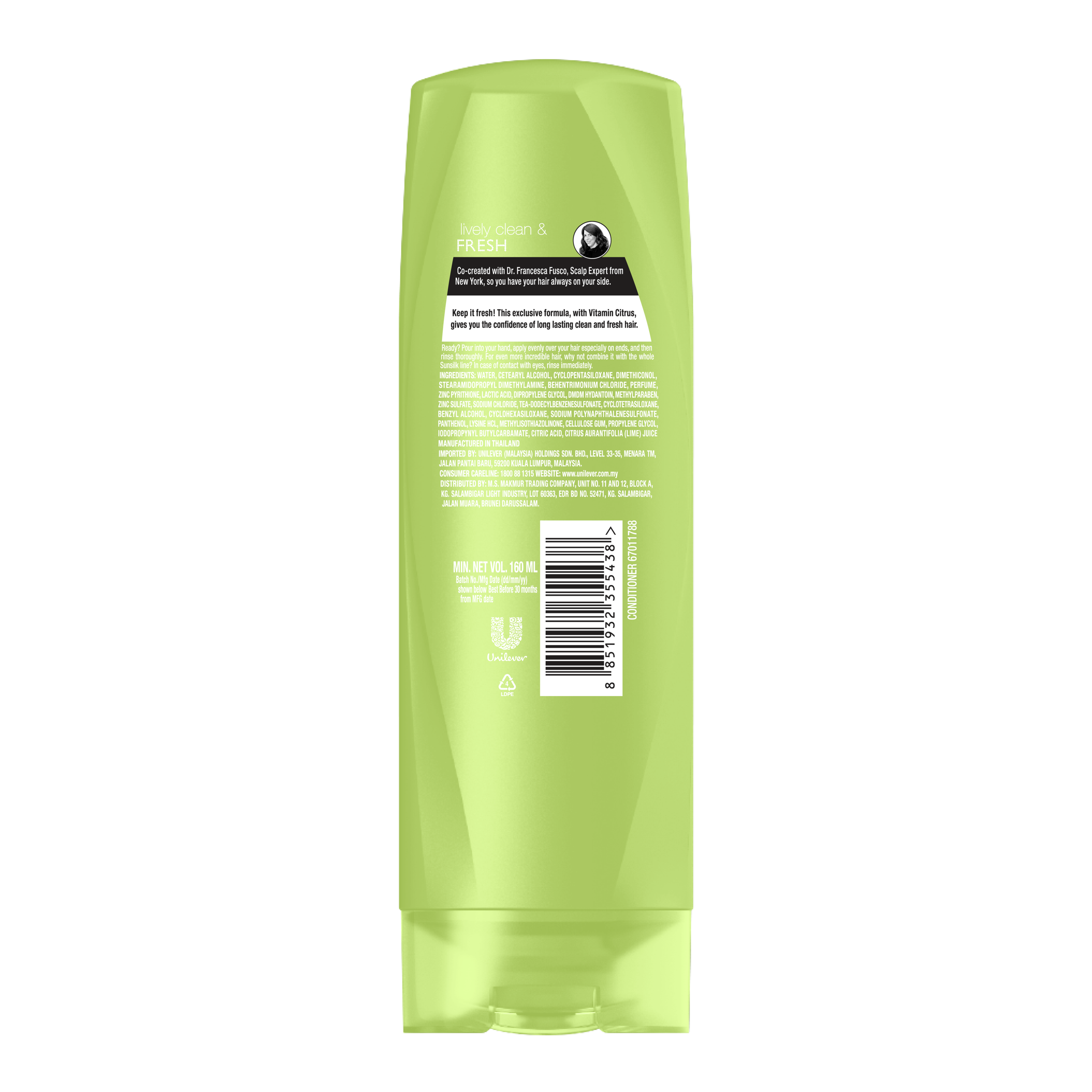 Perapi Lively Clean and Fresh Sunsilk 160ml imej di belakang pek