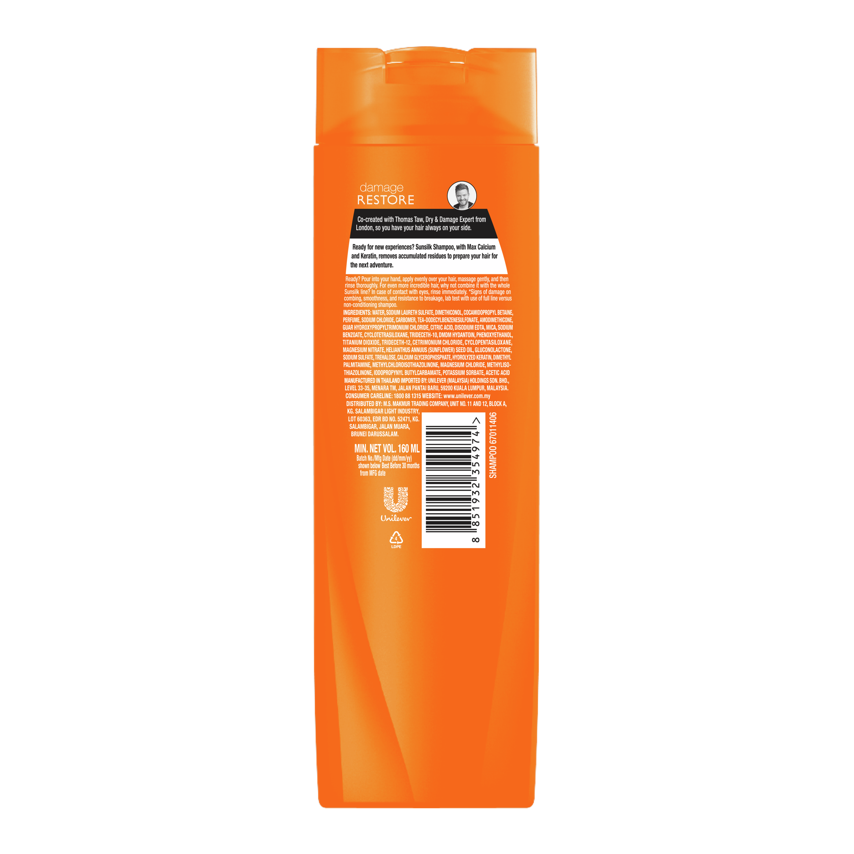 Syampu Damage Restore Sunsilk 160ml imej di belakang pek