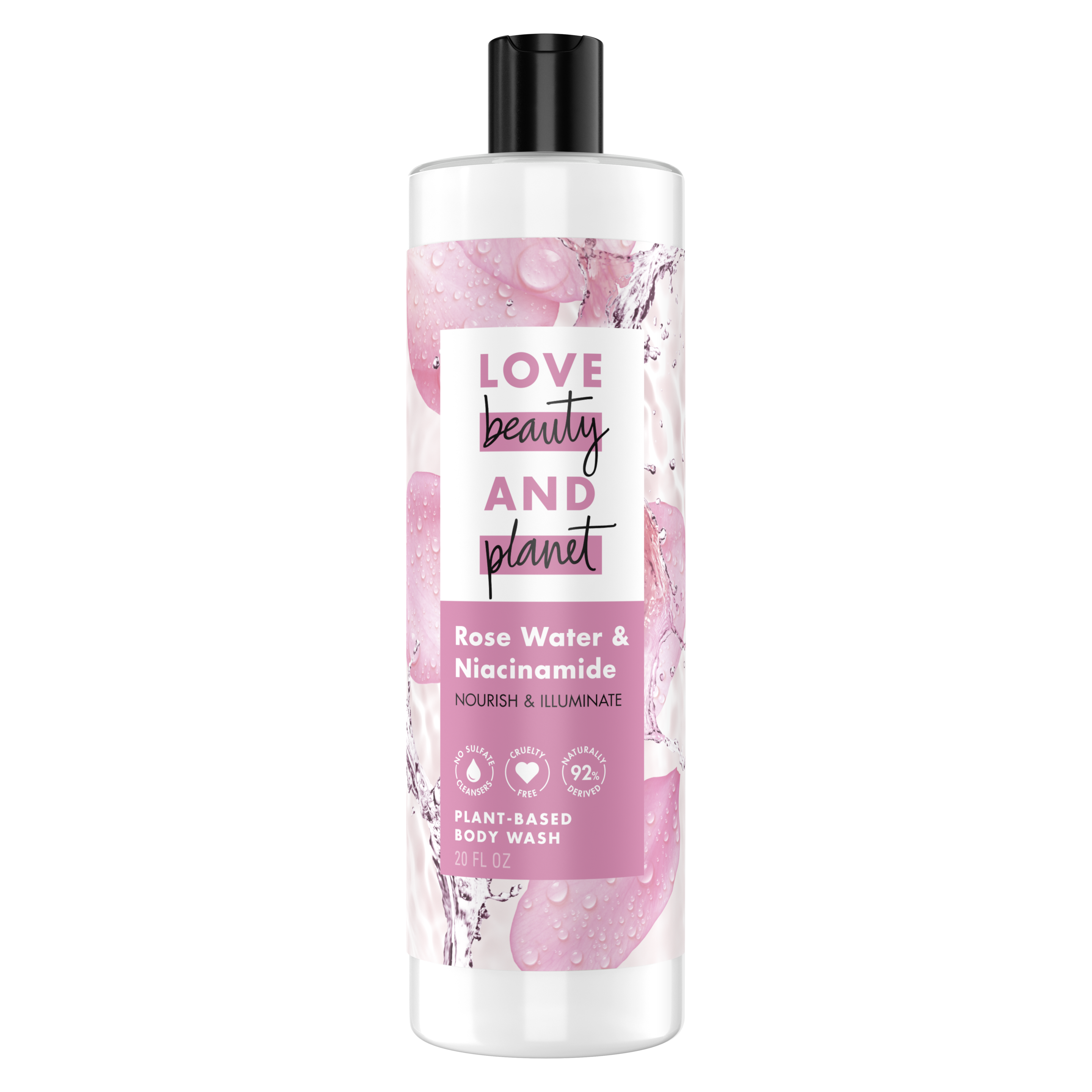 Front of body wash Love Beauty Planet Rose Water & Niacinamide Body Wash
