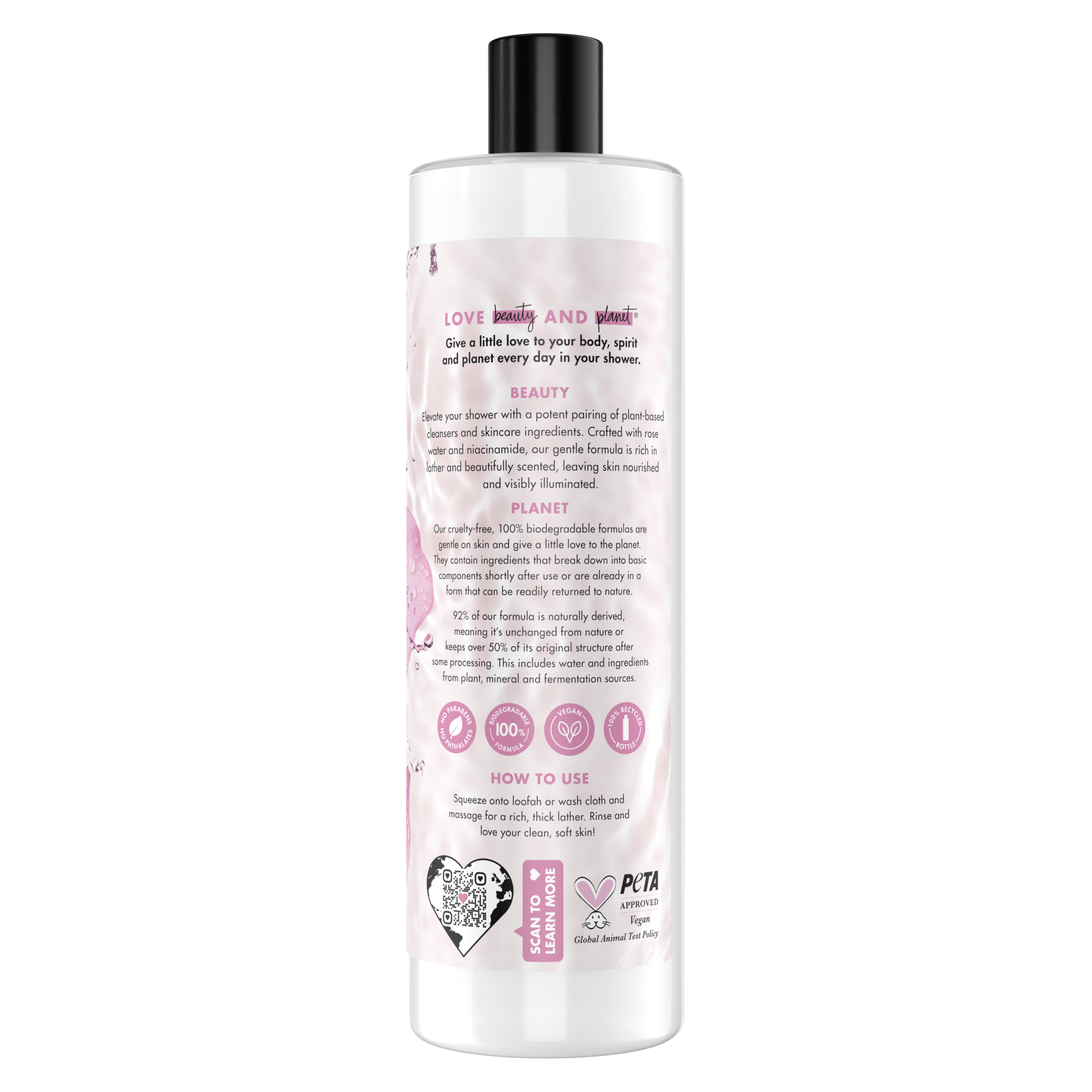 Back of body wash Love Beauty Planet Rose Water & Niacinamide Body Wash
