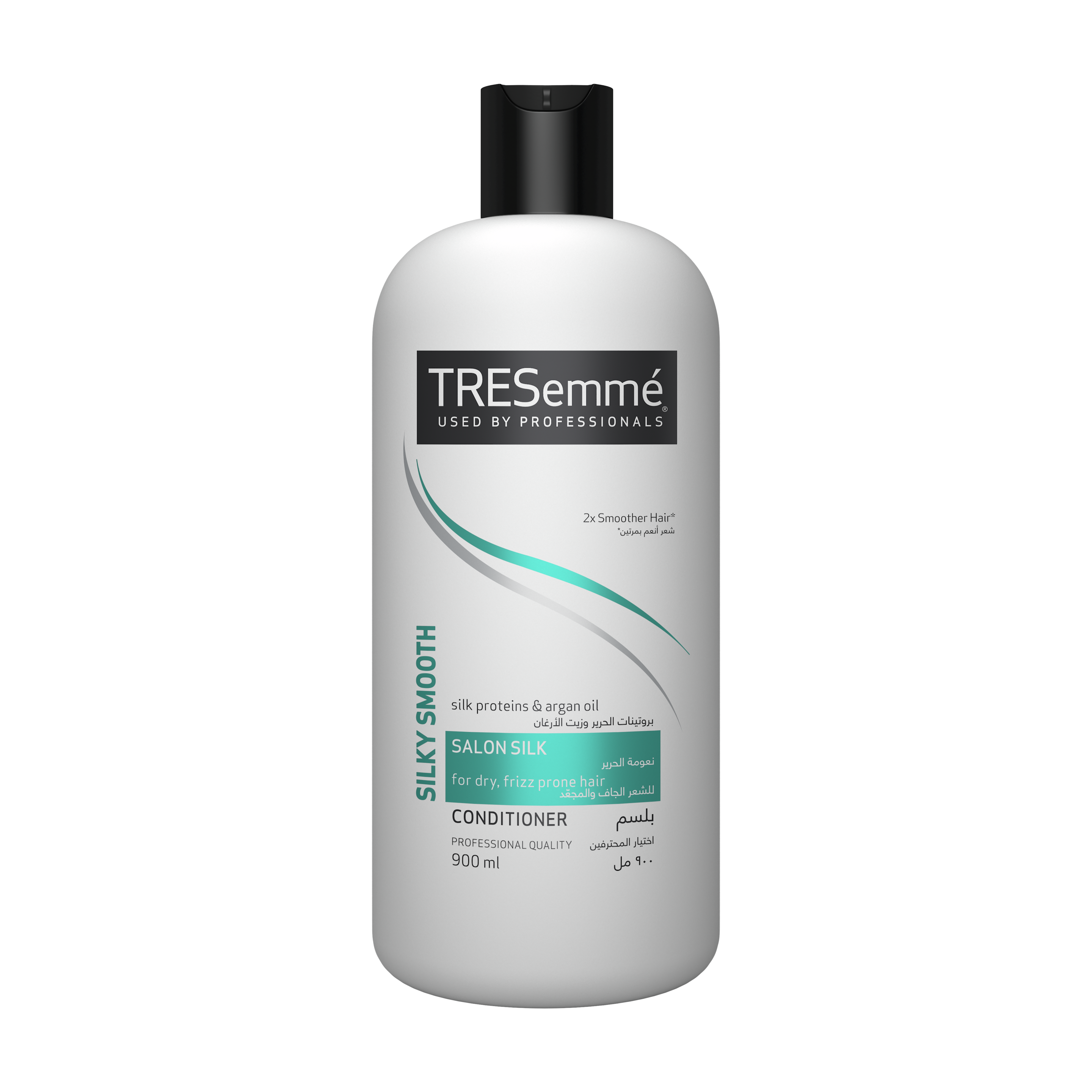 A 900ml bottle of TRESemmé Salon Silk Conditioner front of pack image