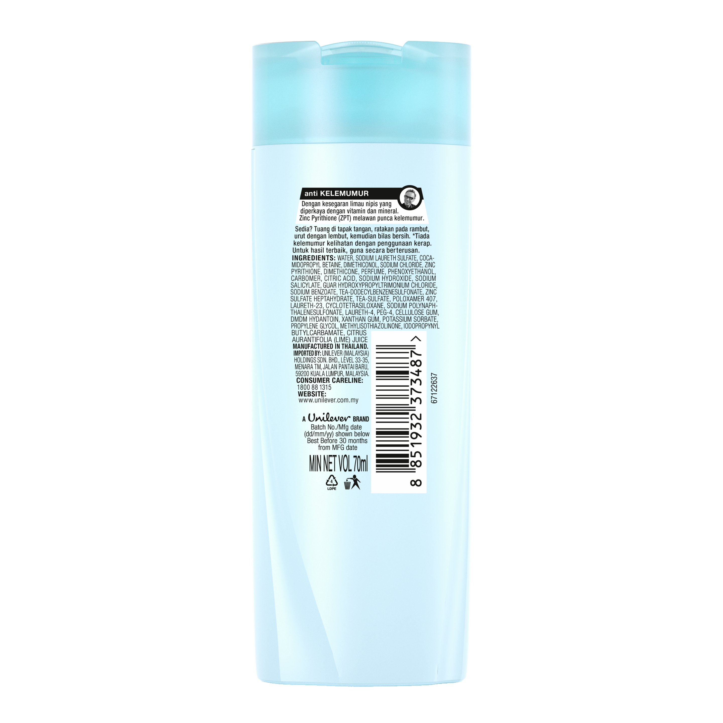 Syampu Hijab Recharge Anti Kelemumur Sunsilk 70ml imej di belakang pek