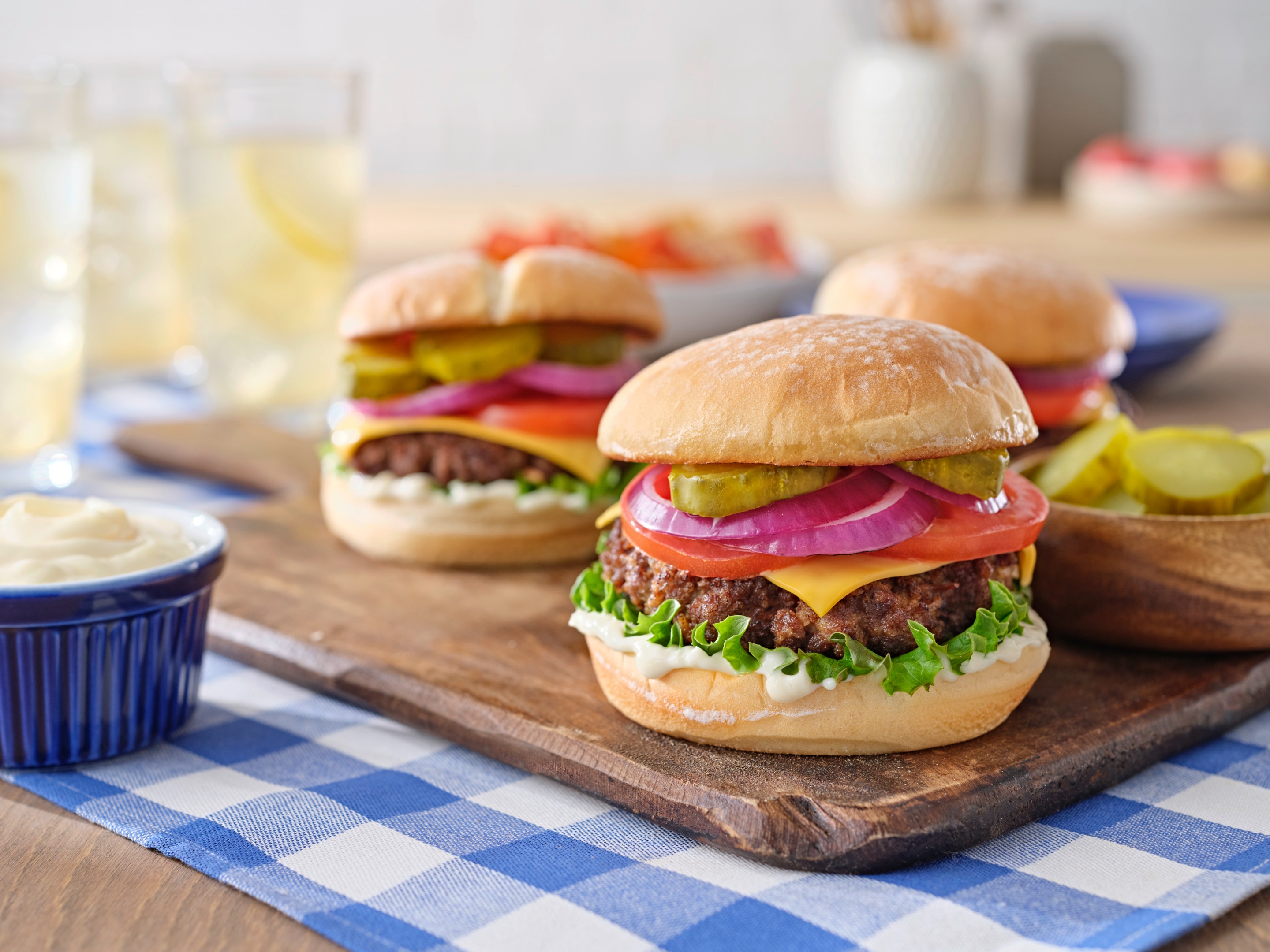burgers with toppings