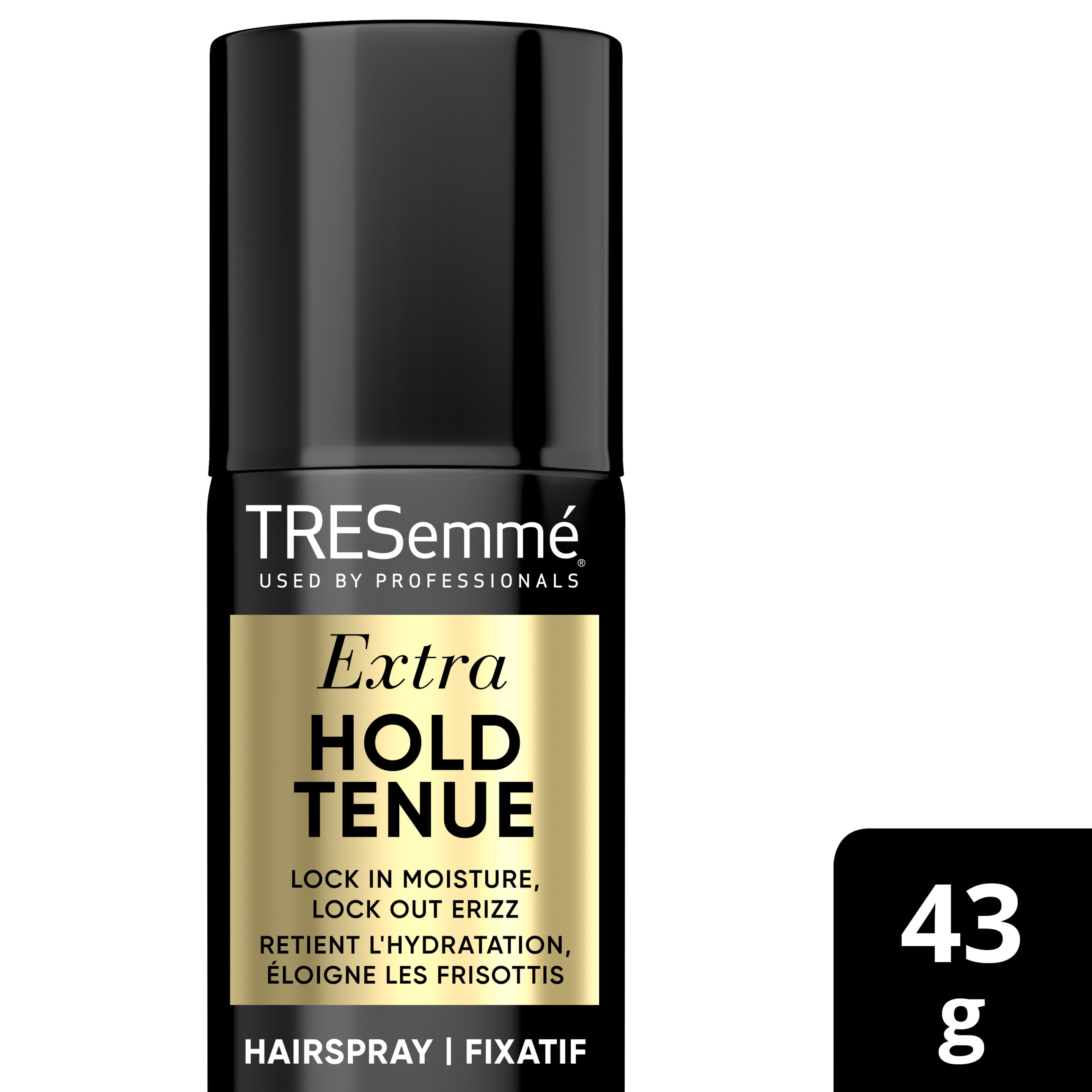 A 43 g can of Tres Two Extra Hold Hairspray front of pack image