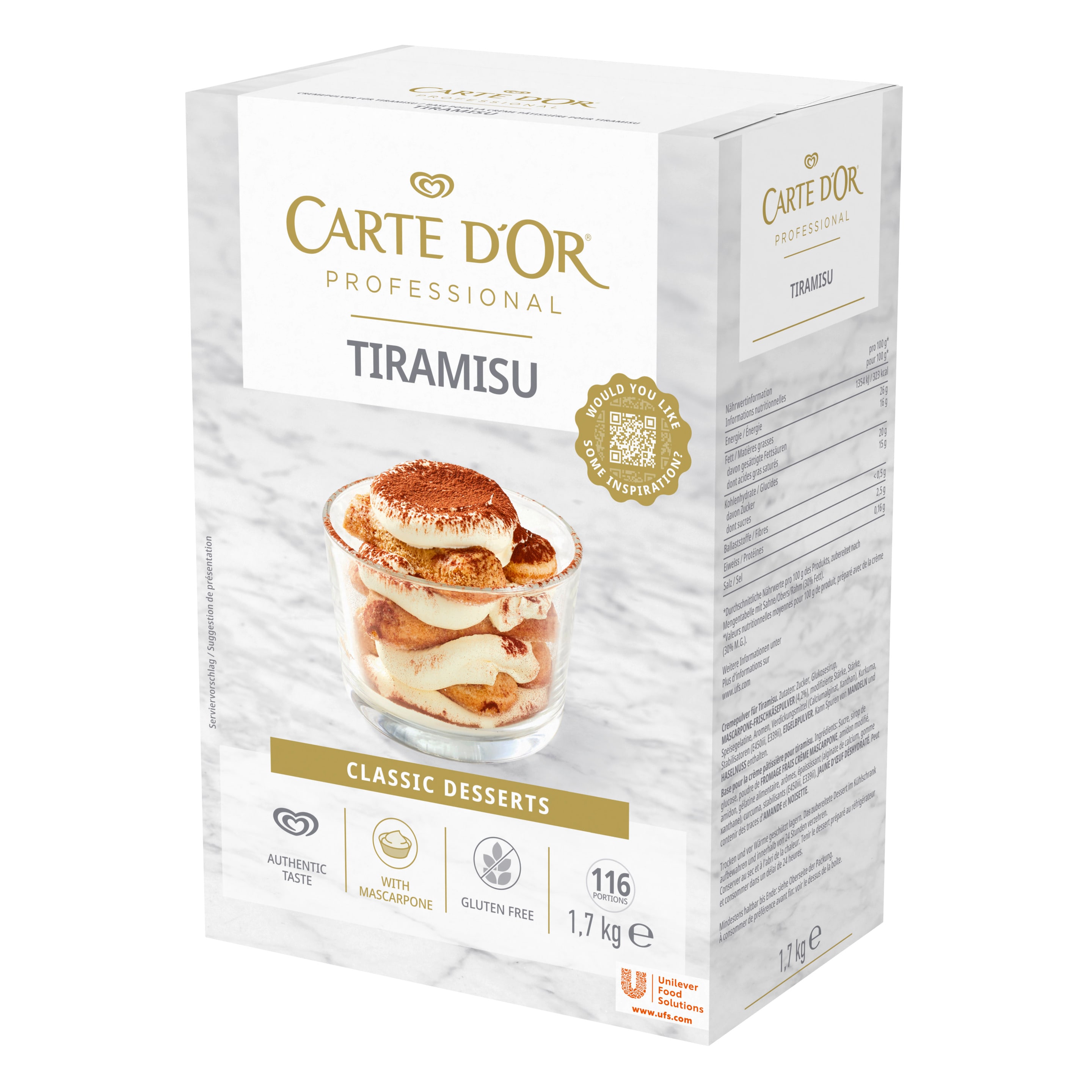 Carte D'Or Professional Creme für Tiramisu 1,7 kg - Carte D'Or Professional Creme für Tiramisu - wird mit Mascarpone und pasteurisierten Eieren zubereitet, damit du Zeit hast deine eigene Note zu kreieren.